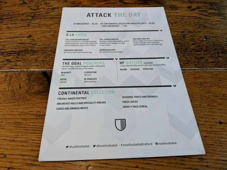 menu for breakfast at cafe football