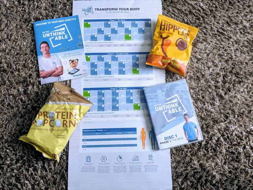 exercise plan and dvd with booklet and snacks from do the unthinkable from musclefood