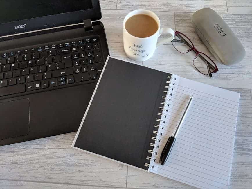 Laptop and blogging stuff on a table