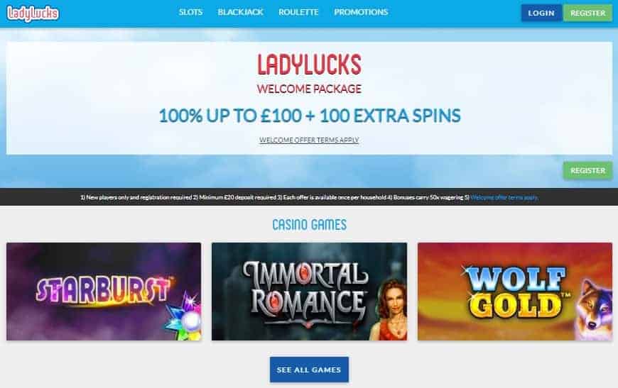 LadyLucks Casino Mobile free spins bonus UK