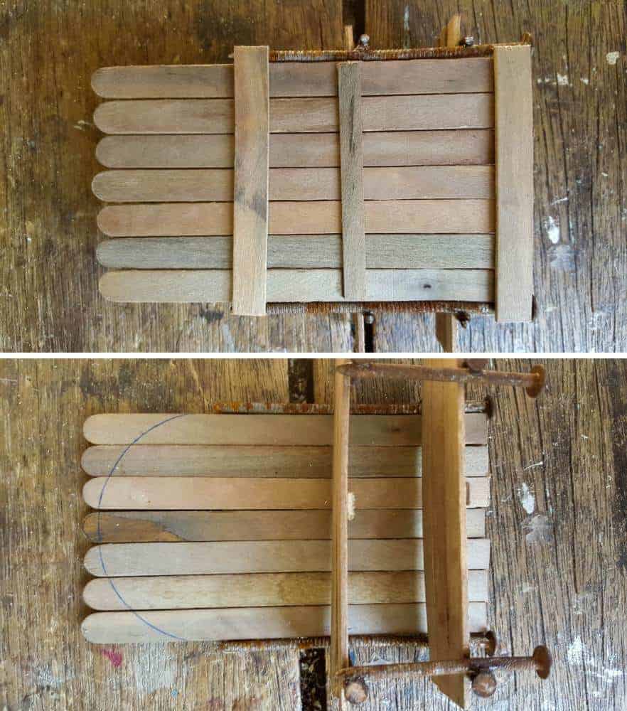 Use a sharp craft knife to score and cut the back of the potting bench #FairyPottingBench #FairyDIYCrafts #ACraftyMix #FairyGardens #FairyCrafts #WhimsicalFairyCrafts #SimpleFairyCrafts #MiniaturePottingBench