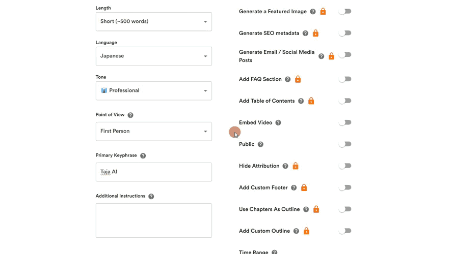 VideoToBlogの使い方:YouTube動画からブログ記事を作るAIツール VideoToBlogでは生成するブログ記事の内容を自分の理想的なものにするために各種オプションの設定をすることができます