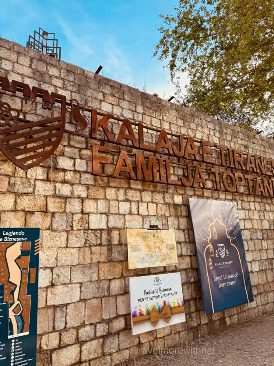 Tirana Castle is a great place to continue your Tirana sightseeing walk. Beyond its wall with large metal sign lies an array of shops, cafes and bars.