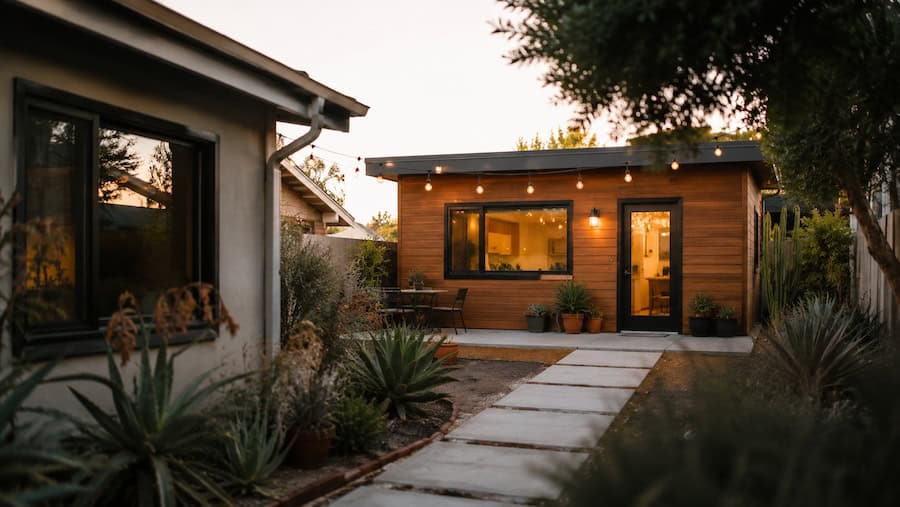 Detached backyard ADU behind a San Diego home, the type of unit now sellable separately under AB 1033.