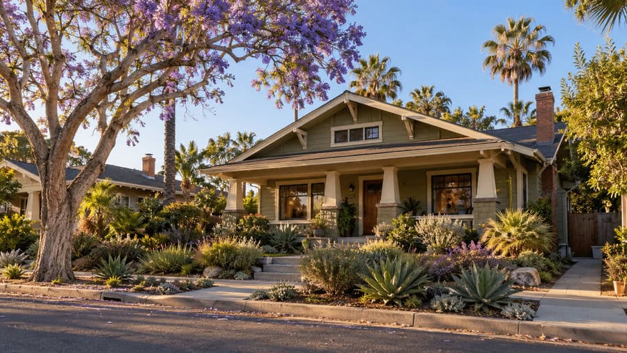 Craftsman bungalow on a tree-lined North Park San Diego street as mortgage rates rise in 2026