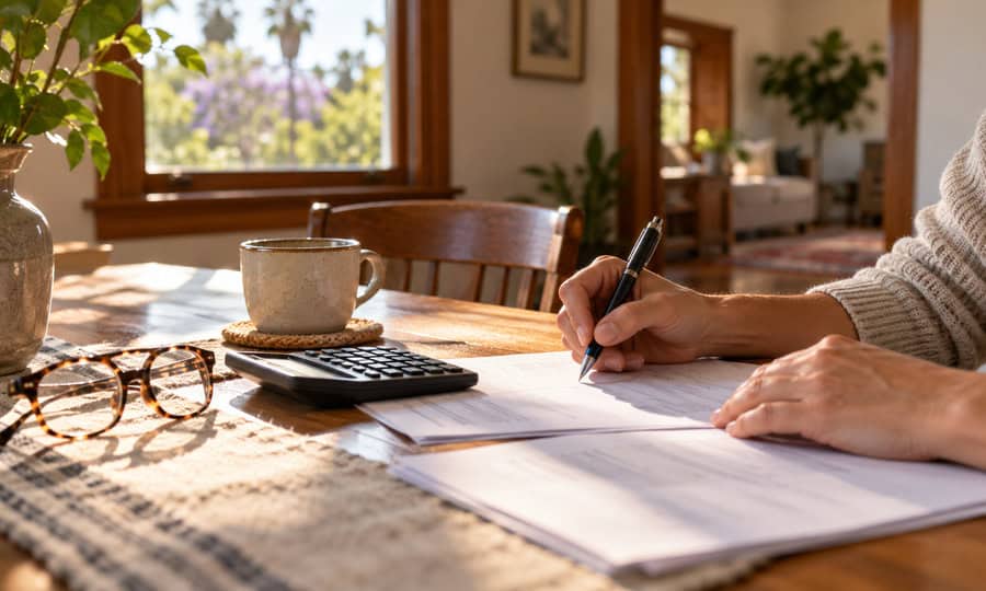 Buyer reviewing mortgage paperwork and monthly payment costs for a North Park San Diego home