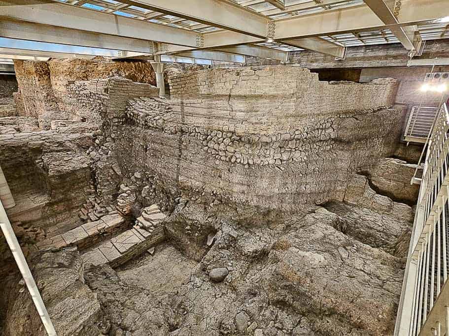 Archaeological excavations beneath Salaborsa Library in Bologna, showcasing ancient ruins from the city's Roman era.