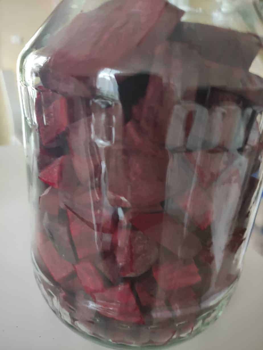 Beetroot pieces in a jar.