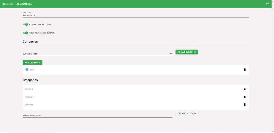Reward Store Settings