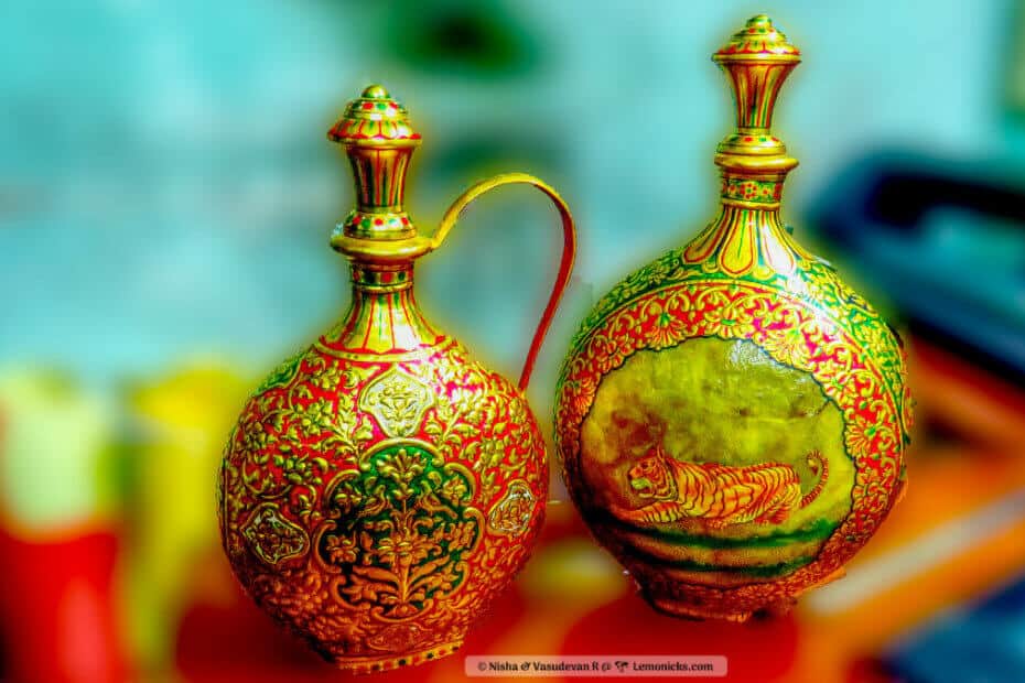 Usta art bikaner, a kind of Rajasthani painting depicting pieces of folk art displayed on camel hide, stone and metal. Ajmal Hussain Usta is the artist. Read at www.lemonicks.com