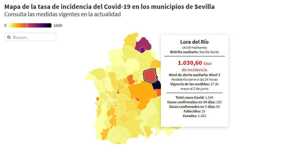 Lora del Río aguarda la decisión del TSJA para ser confinada tras superar hoy la tasa de los 1.000 1 casoscovid 260521 loradelrio