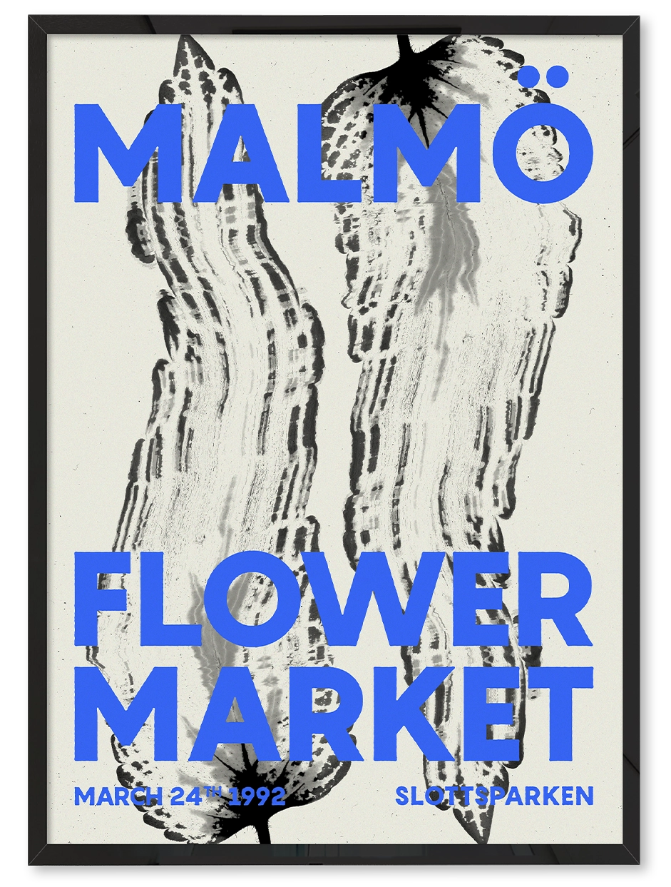 Flabben Shop säljer en poster med texten Malmö Flower Market. Humor och urban design – perfekt vägghumor för ditt hem. Heminredning