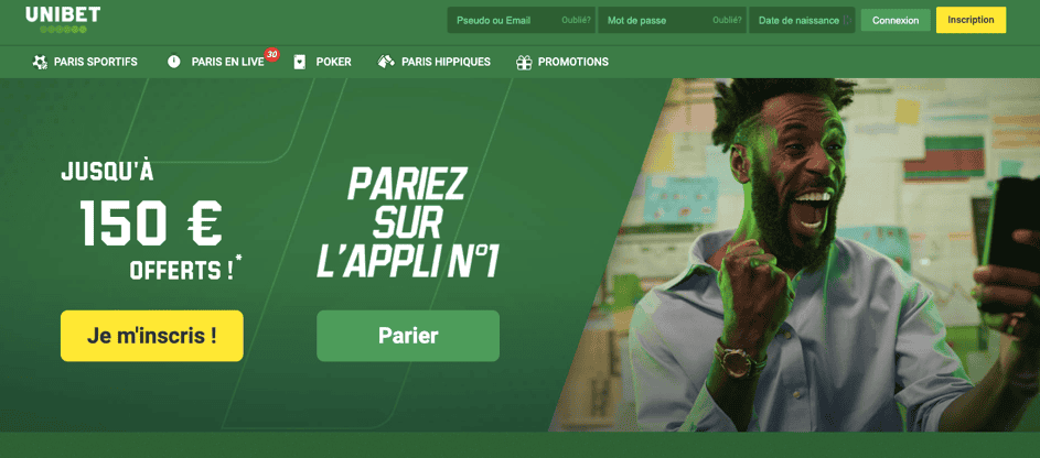 Home page of the Unibet site