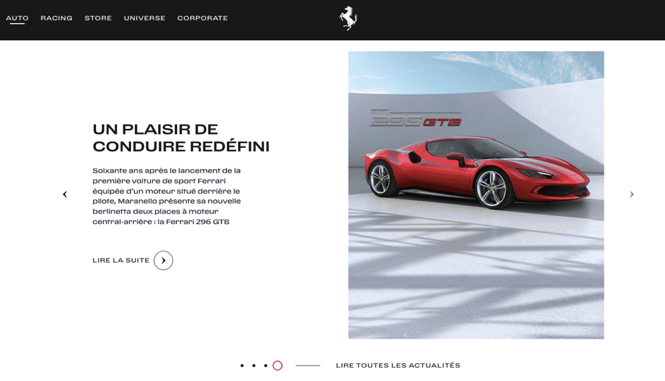 Ferrari website home page