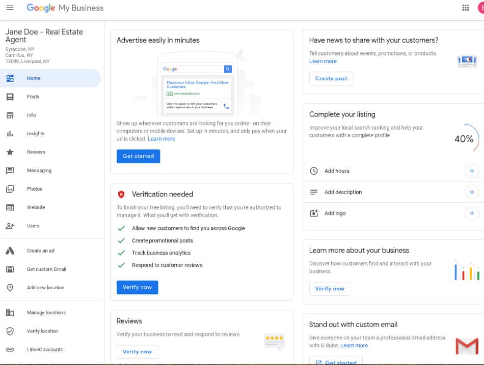 GMB dashboard