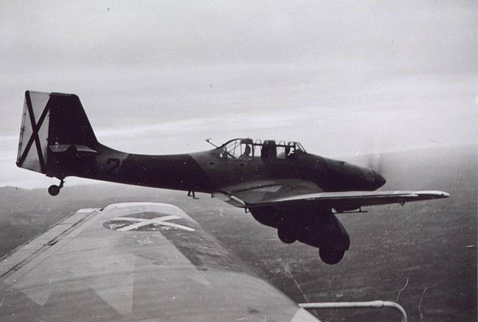 Junkers Ju 87A Stuka bommenwerper van Duits Condorlegioen met Spaanse nationalistische markeringen tijdens de Spaanse Burgeroorlog.