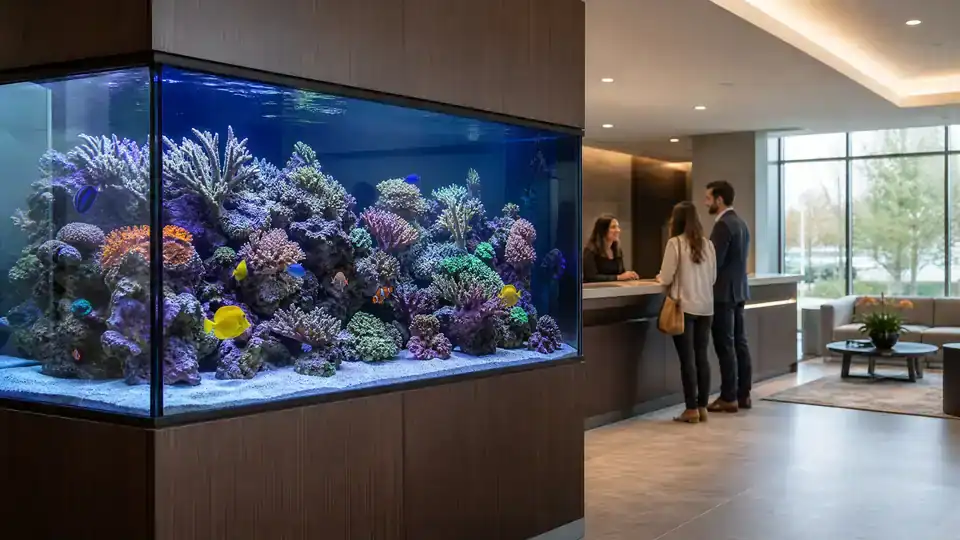 Professionally installed saltwater aquarium in a Novi MI business