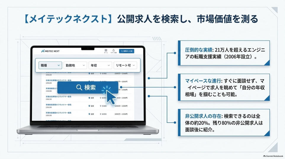 メイテックネクストの公開求人検索と非公開求人、マイペースな進め方