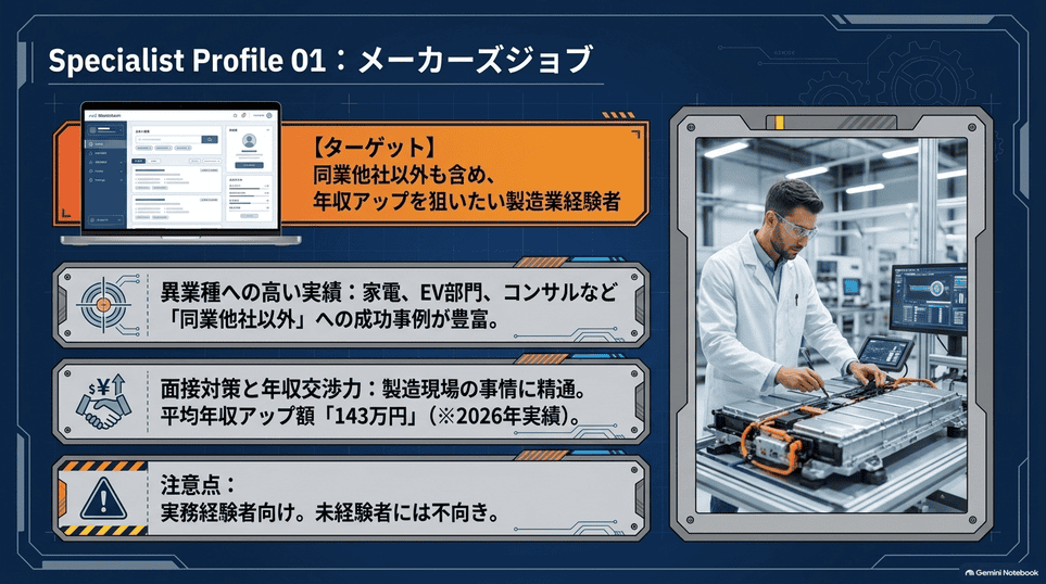 メーカーズジョブの対象者、同業他社以外への転職と年収交渉の特徴