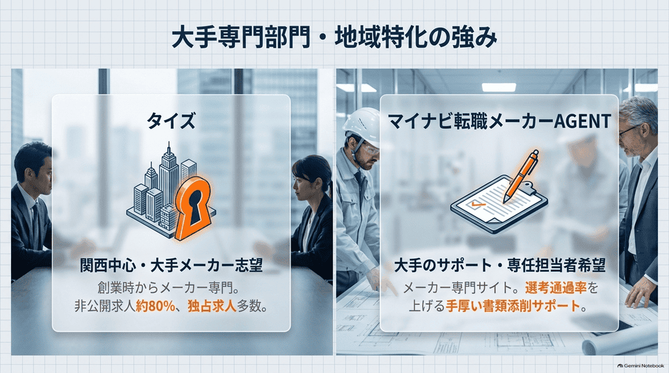 タイズのメーカー特化とマイナビ転職メーカーAGENTの書類添削支援