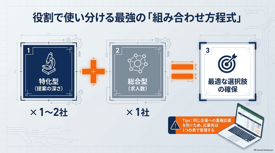 特化型1〜2社と総合型1社を併用し応募先を一元管理する方法