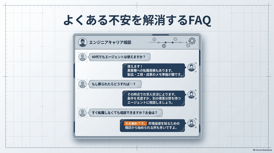 40代の利用、紹介を断られた場合、転職前の相談と利用料金のFAQ