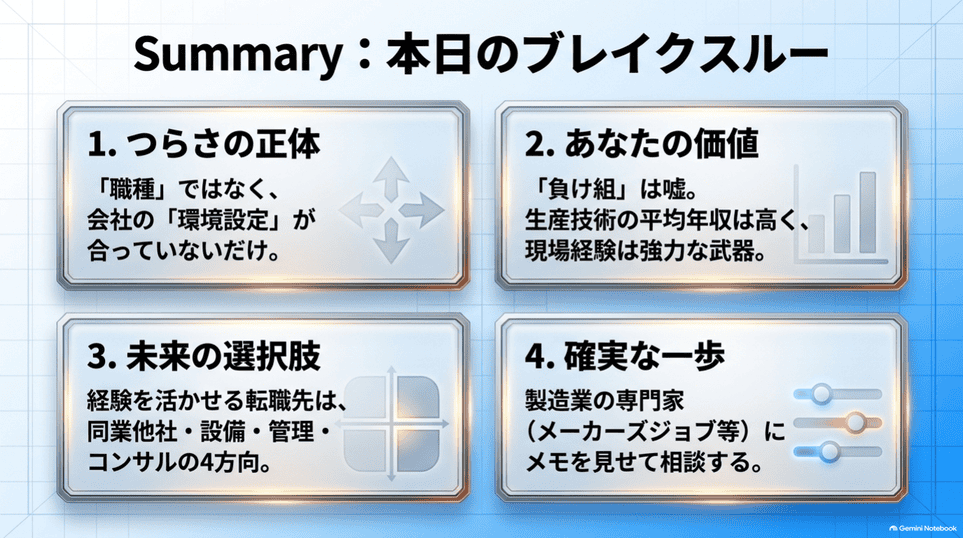 会社の条件を見直し、生産技術の経験を活かして次のキャリアを選ぶ4つの要点