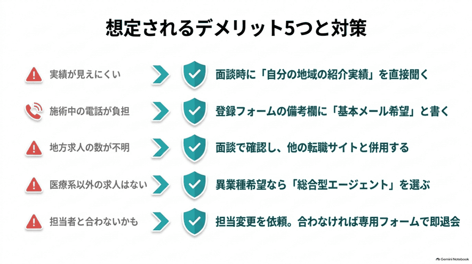 実績の不明確さや電話負担、地方求人、対象業界、担当者との相性への対策