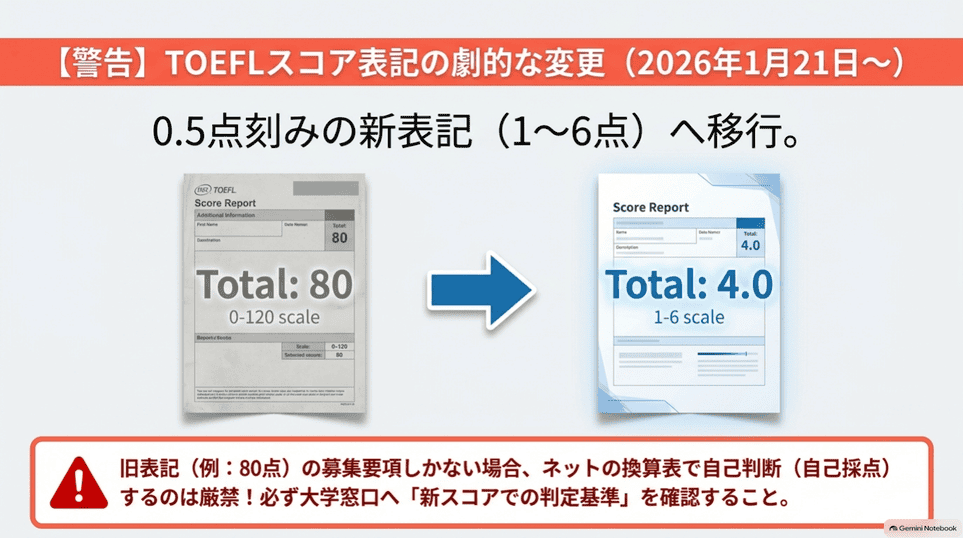 TOEFL iBTの旧表記0〜120点と新表記1〜6点の違い