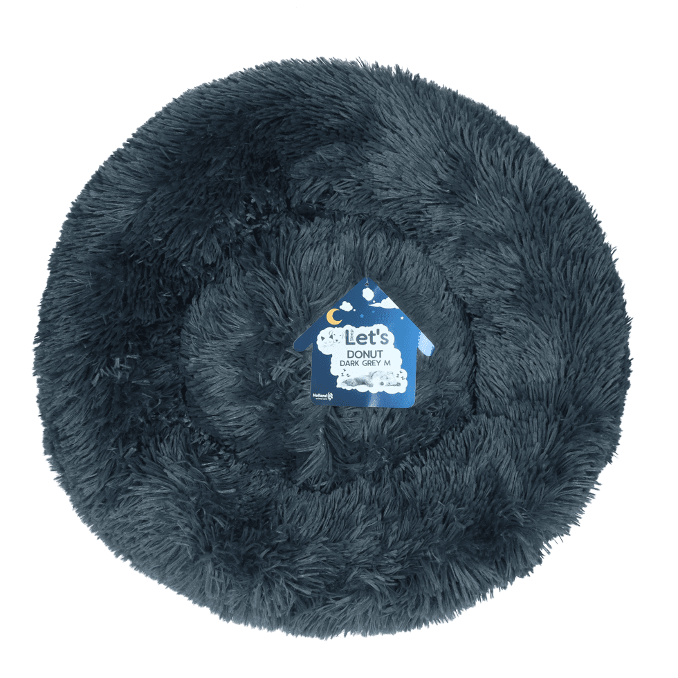 Zwart donzen hondenmand voor knuffelen en rusten, geschikt voor huisdieren.