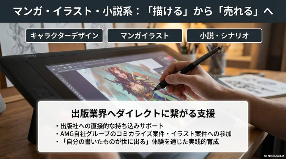 アミューズメントメディア総合学院の全8学科のカリキュラムと向いている人「マンガ・イラスト・小説系学科——「描ける」から「売れる」へ」