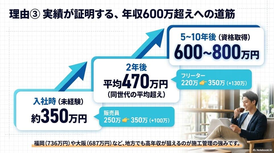 それでも多くの人が選ぶ理由。GKSキャリアの「すごい評判・良い口コミ」「理由3：フリーターから年収600万円以上へ。リアルなキャリアパス」