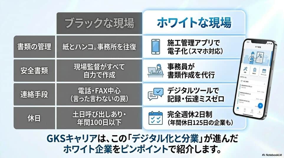 「施工管理って、きつい肉体労働じゃないの？」という誤解を解きます「ホワイト現場とブラック現場の「決定的な違い」」