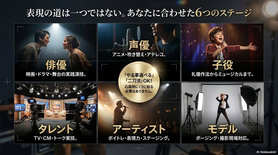 キャストパワーネクストの6つの募集コース｜俳優・声優・モデルから歌手まで、自分の道を選べる