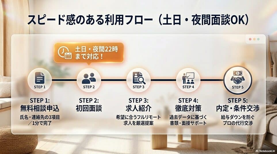 Remoful（リモフル）の登録から内定までの流れ｜土日・夜間でも面談可能