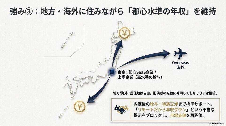 Remoful（リモフル）利用者のリアルな良い評判｜3つの圧倒的な強み「強み3｜地方・海外在住でも都心水準の年収を維持できる」