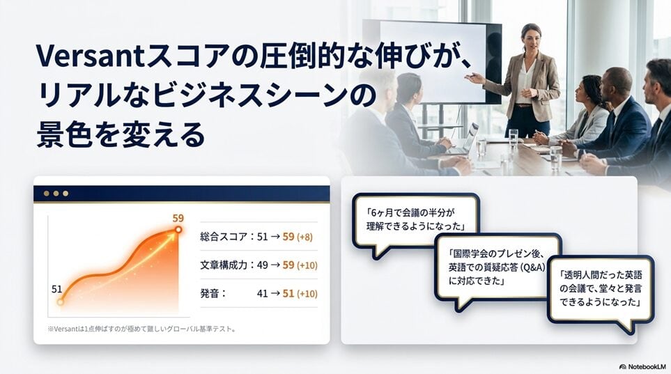 TORAIZ（トライズ）の良い評判・口コミ｜Versantスコアで証明される圧倒的な効果「受講生の客観的なVersantスコア推移データ」