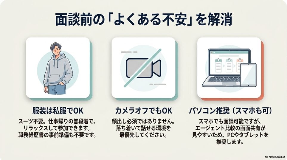 口コミではわからないサクキャリマッチの「60分の無料面談」を完全シミュレーション「面談前のよくある不安Q&A（服装・カメラ・準備）」