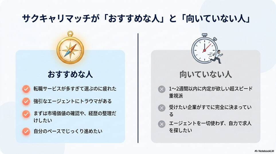 サクキャリマッチが「おすすめな人」と「向いていない人」
