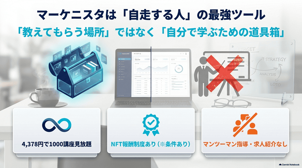 まずは結論：マーケニスタは「自分で学べる人」にとってのコスパ最強の環境