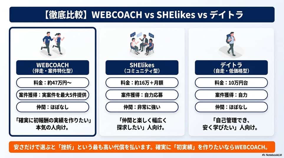 【徹底比較】WEBCOACH（ウェブコーチ） vs シーライクス vs デイトラ