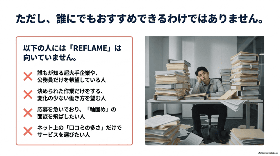 REFLAME（リフレーム）の悪い評判・デメリットと向いていない人