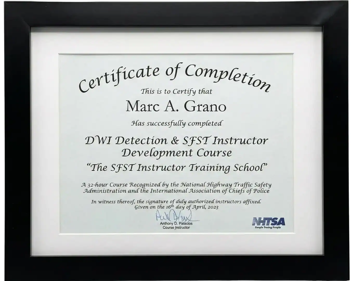 DWI Detection & SFST Instruction Development Course - Marc A. Grano