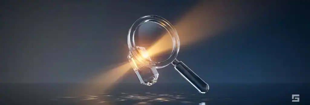 A clear glass magnifying glass examining a geometric capsule, radiating a hopeful amber light on a dark navy blue background, symbolizing the scrutiny of drug possession evidence. Criminal defense guidance by Grano Law Offices, P.C.