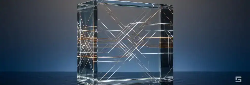 A massive clear glass block intersected by glowing amber and white regulatory lines, representing the impact of federal laws on commercial truck accidents. High-stakes personal injury representation from Grano Law Offices, P.C.