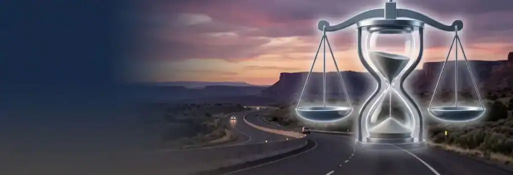 A conceptual legal graphic featuring the scales of justice and an hourglass representing deadlines for New Mexico wrongful death claims. Grano Law Offices, P.C.