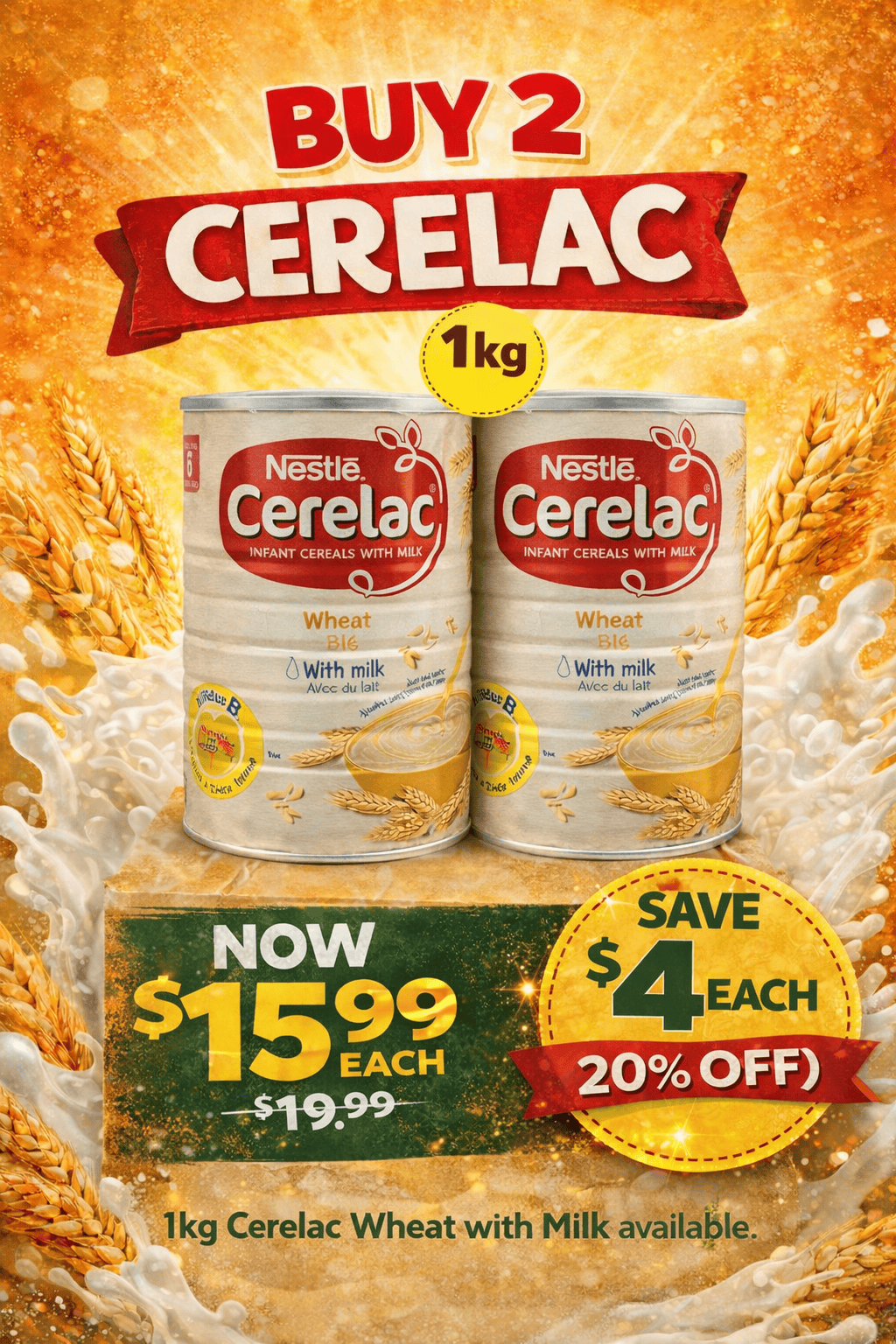 Cerelac Wheat with Milk 1kg  (2 pc Promo)