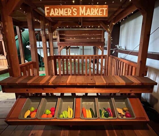 Farmer's Market swing set accessory. kids farmers market stand on their backyard playset