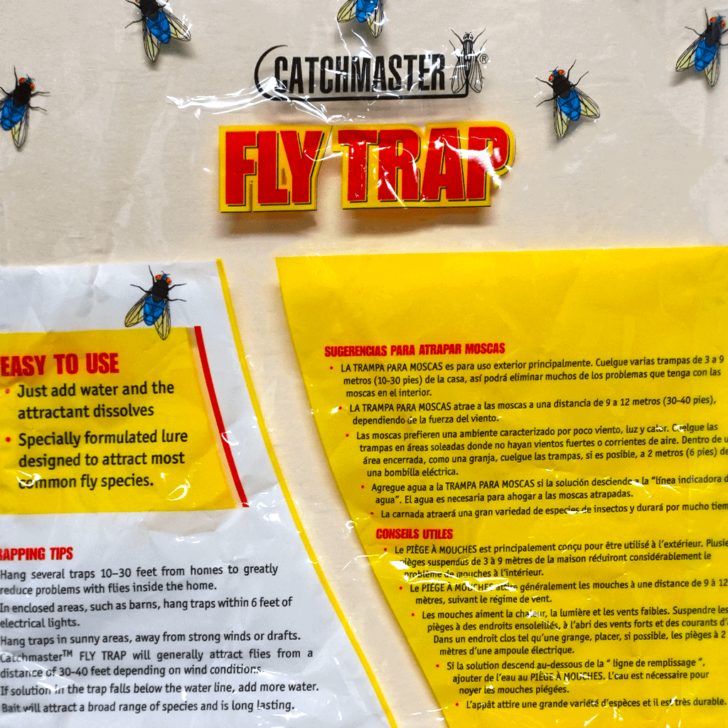Back view of fly bag trap for outdoor fly control in Idaho