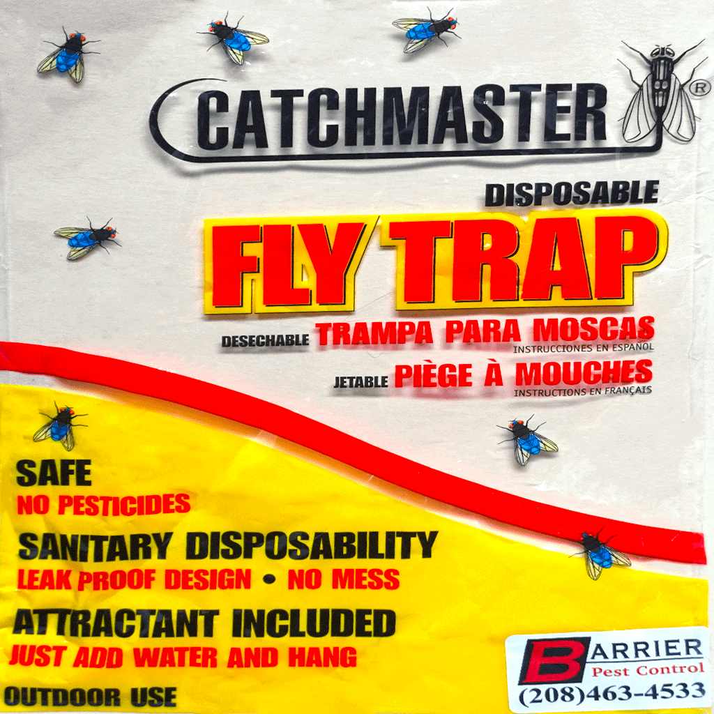 Front view of disposable fly bag trap used by Barrier Pest Control in Idaho